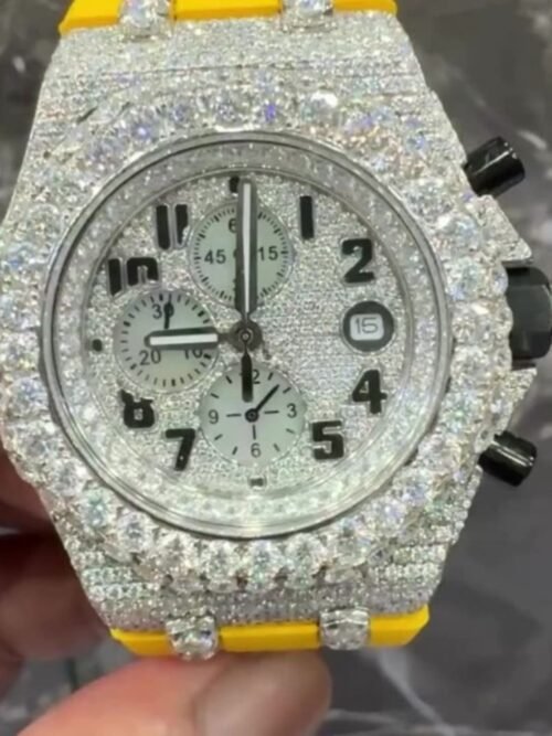 MOISSANITE ICED OUT SILICONE BAND WATCH
