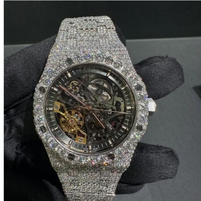 Diamond Moissanite watch - full iced out skeleton - Image 3