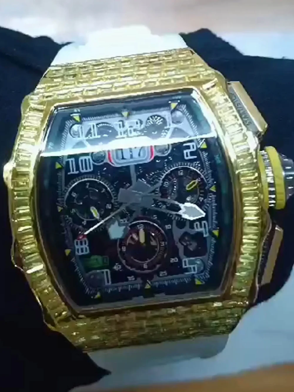 Lab-Created Yellow Sapphire & White Rubber Strap